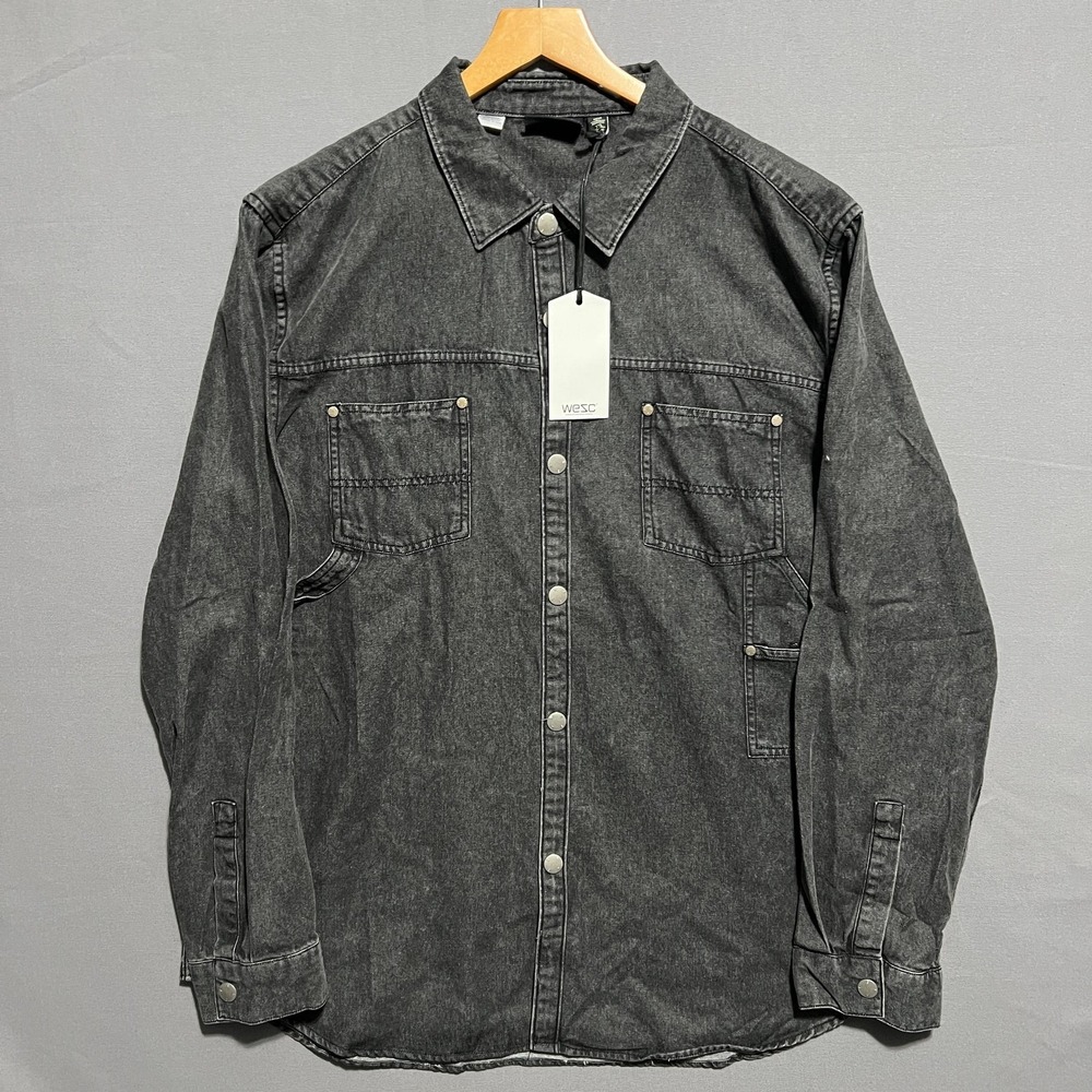 WeSC Shirt Mens 2XL Gray Carpenter Overshirt Acid‎ Wash Button Up Long Sleeve
